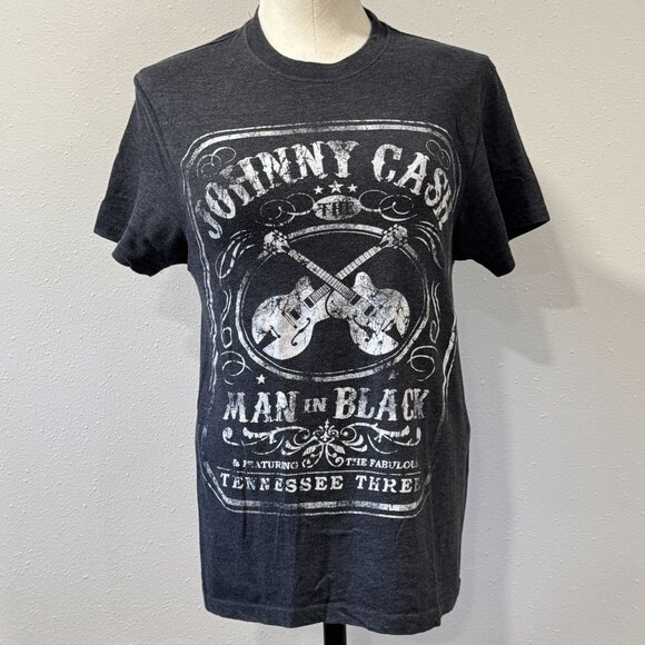 Johnny Cash Man In Black Graphic T-Shirt Short Sleeve Charcoal Gray Adult Small - Picture 1 of 10